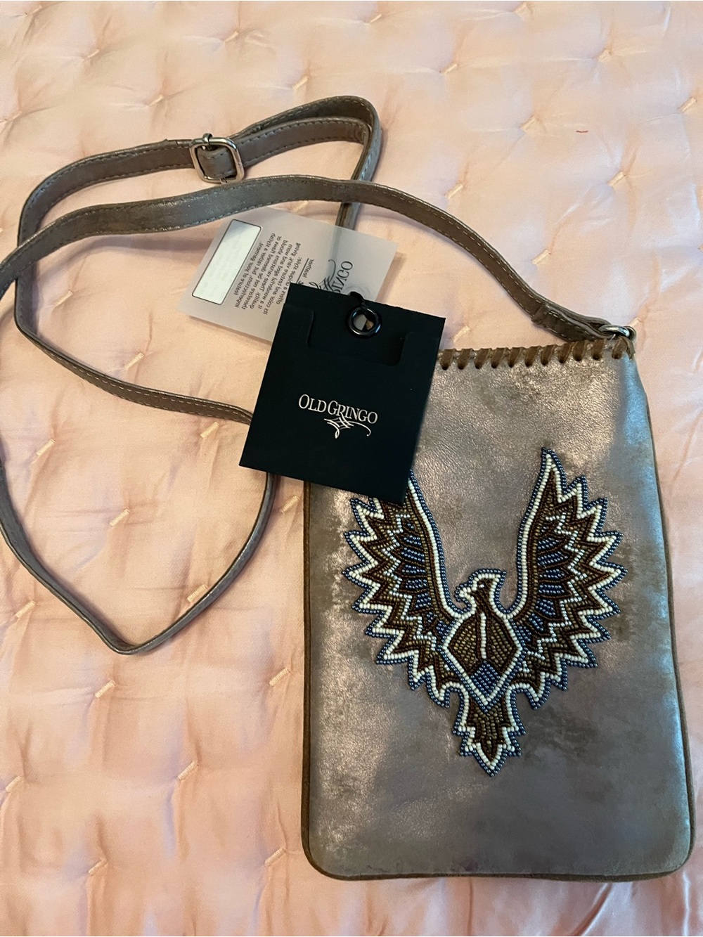 Old Gringo Metallic Taupe Crossbody with Beaded Eagle